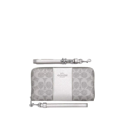Coach Women's Boxed Long Zip Around Wallet In Signature Canvas Silver