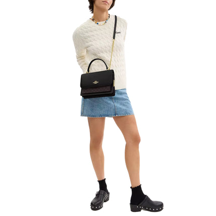 Coach Women's Klare Top Handle Bag In Signature Canvas Gold/Walnut/Black - Hemen Kargoda