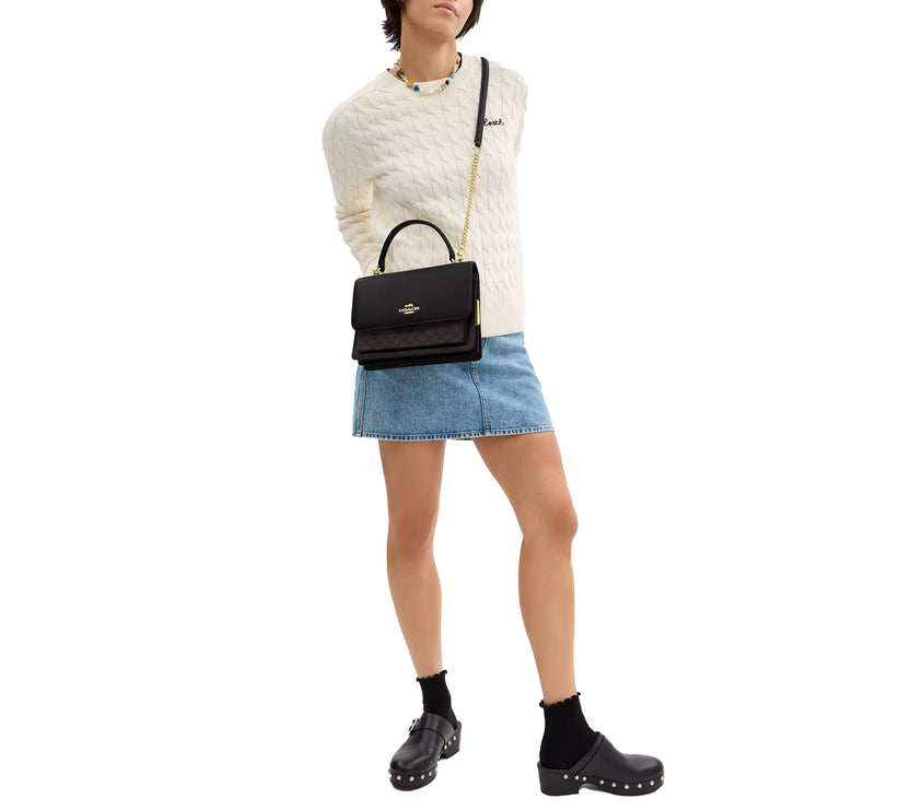 Coach Women's Klare Top Handle Bag In Signature Canvas Gold/Walnut/Black - Hemen Kargoda