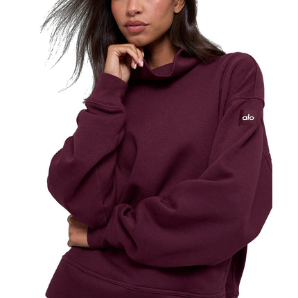 alo Women's Hazy Mock Neck Pullover Burgundy