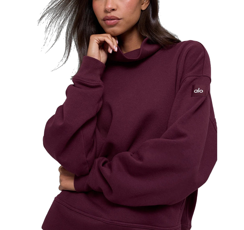 alo Women's Hazy Mock Neck Pullover Burgundy