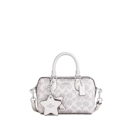 Coach Women's Boxed Mini Rowan Crossbody Bag And Mirror Bag Charm Set In Signature Canvas Silver
