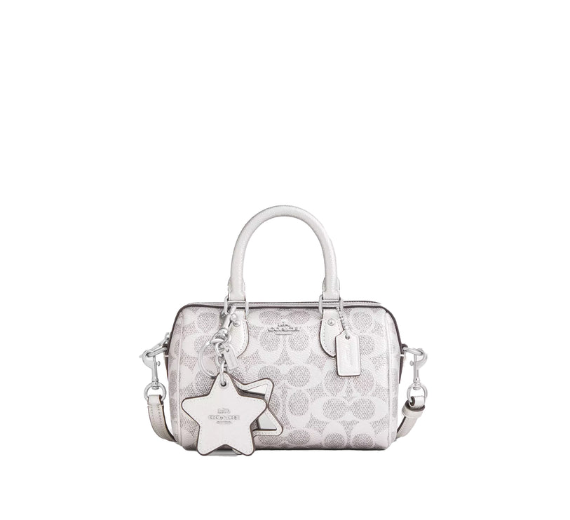 Coach Women's Boxed Mini Rowan Crossbody Bag And Mirror Bag Charm Set In Signature Canvas Silver