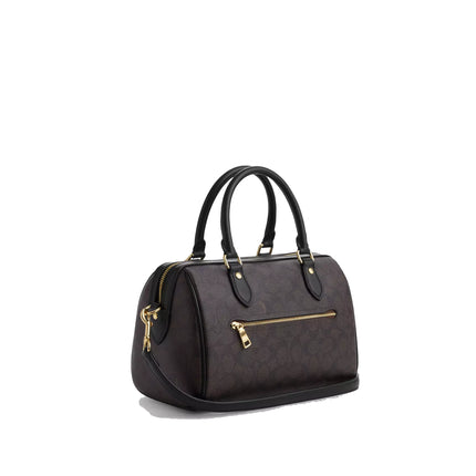 Coach Women's Rowan Satchel Bag In Signature Canvas Gold/Walnut/Black - Hemen Kargoda