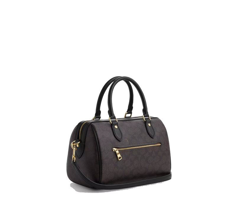 Coach Women's Rowan Satchel Bag In Signature Canvas Gold/Walnut/Black - Hemen Kargoda