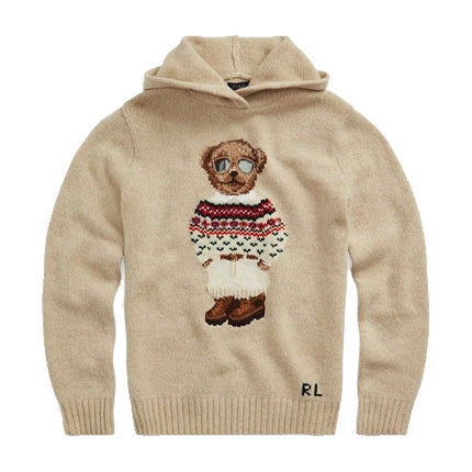 Polo Ralph Lauren Women's Polo Bear Wool Blend Knit Hoodie Camel - Hemen Kargoda