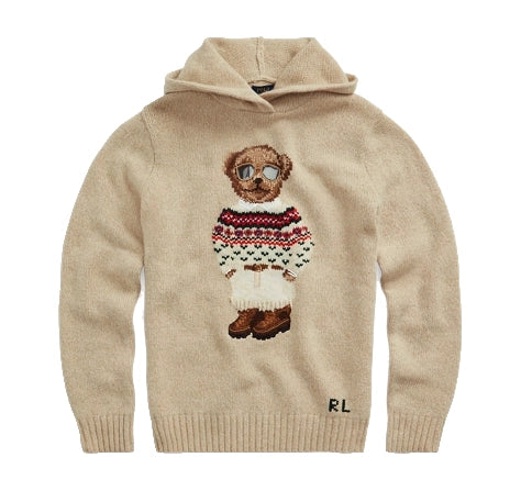 Polo Ralph Lauren Women's Polo Bear Wool Blend Knit Hoodie Camel - Hemen Kargoda