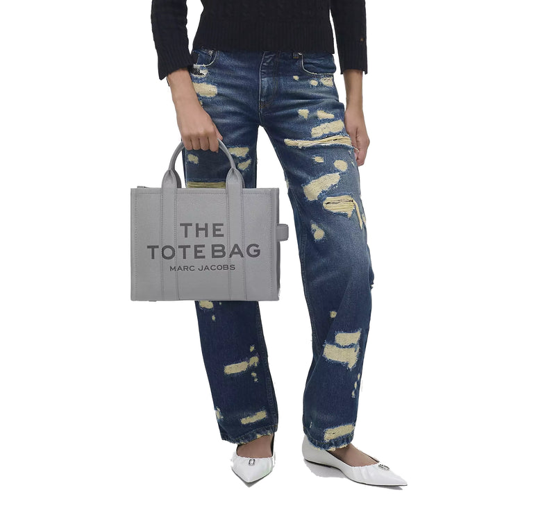 Marc Jacobs Women's The Leather Medium Tote Bag Wolf Grey - Hemen Kargoda