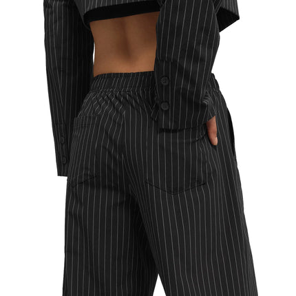 alo Women's Pinstripe Daylight Boxer Pant (Long) Black/Titanium