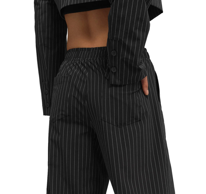 alo Women's Pinstripe Daylight Boxer Pant (Long) Black/Titanium