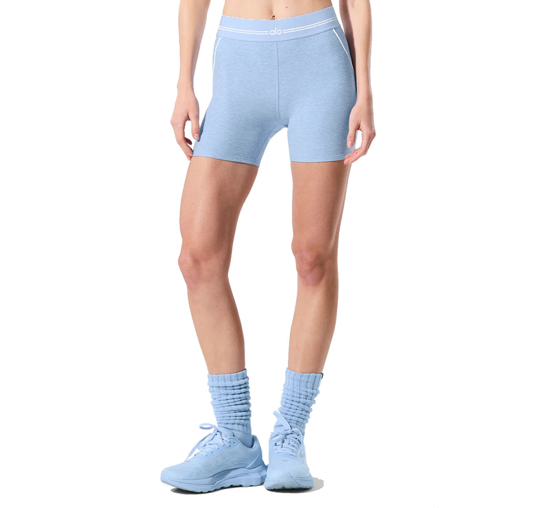 alo Women's 4” Alosoft High-Waist Heart Throb Short Seashell Blue Heather/White