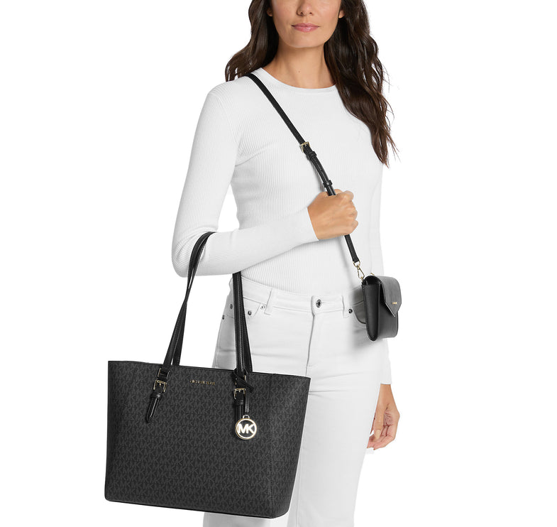 Michael Kors Women's Charlotte Large 3-in-1 Signature Logo Tote Bag Black/Gold - Hemen Kargoda