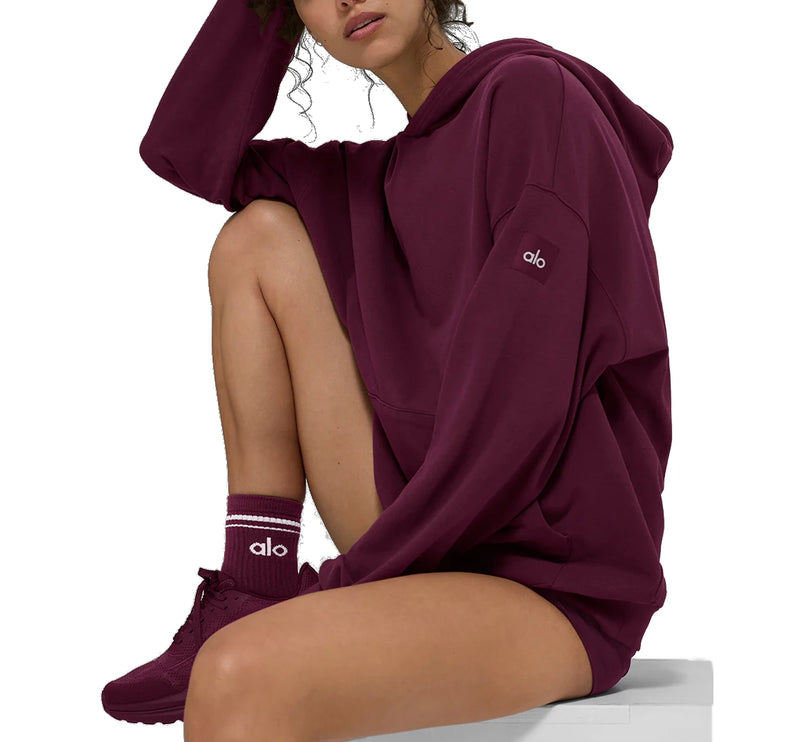 alo Unisex Half-Crew Throwback Sock Burgundy/White