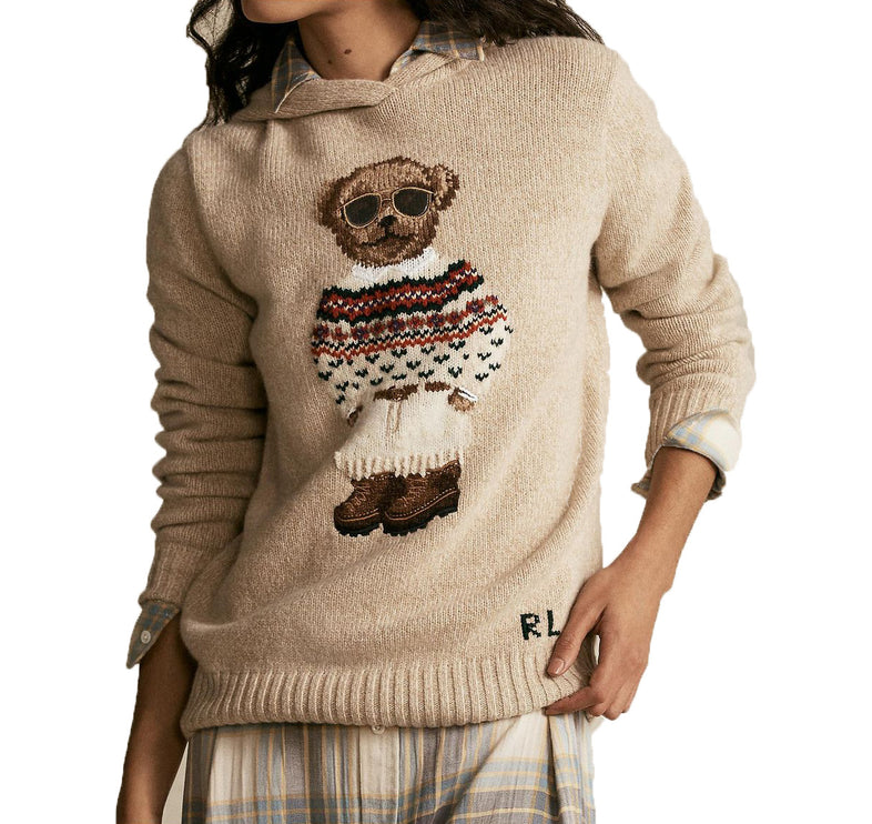 Polo Ralph Lauren Women's Polo Bear Wool Blend Knit Hoodie Camel - Hemen Kargoda
