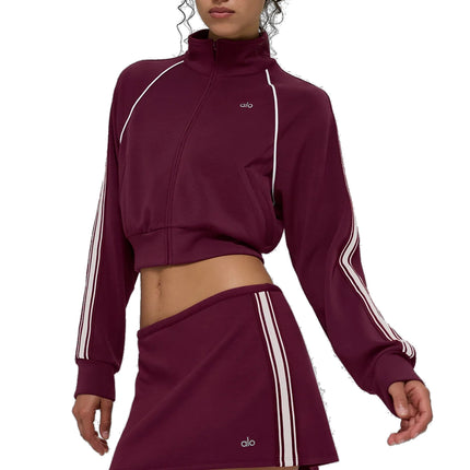 alo Women's Track Star Full Zip Jacket Burgundy