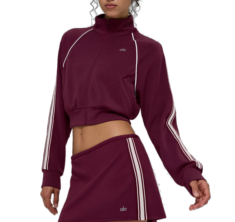 alo Women's Track Star Full Zip Jacket Burgundy