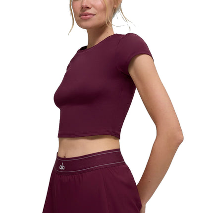 alo Women's Alosoft Crop Finesse Short Sleeve Burgundy