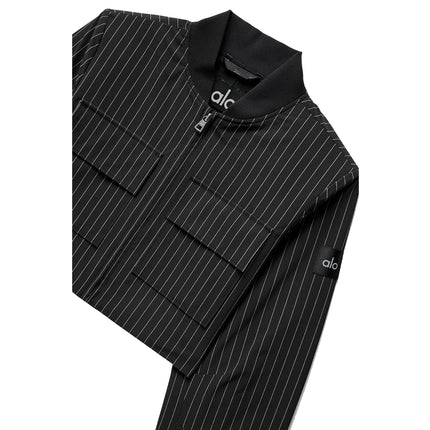 alo Women's Cropped Pinstripe Main Character Full Zip Jacket Black/Titanium