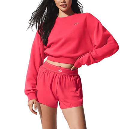 alo Women's Cropped Accolade Crewneck Candy Red