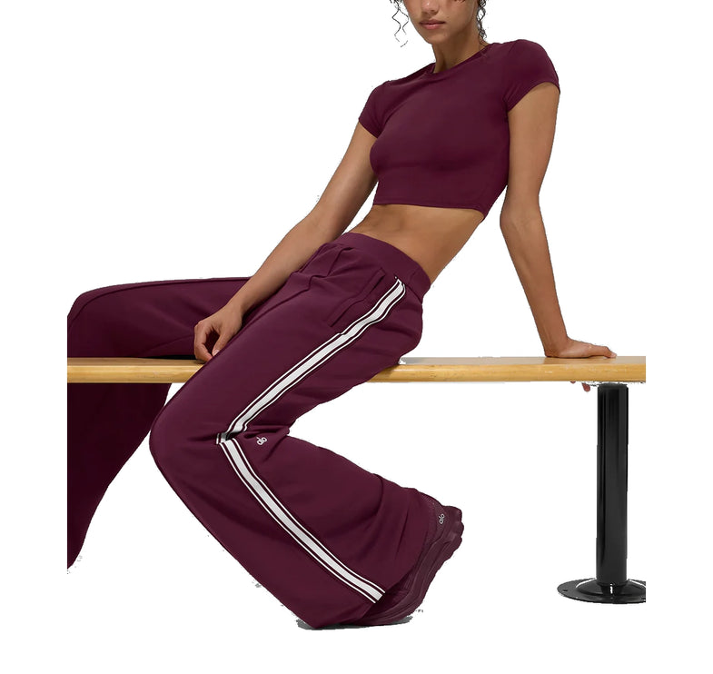 alo Women's Track Star Wide Leg Pant 30" (Regular) Burgundy