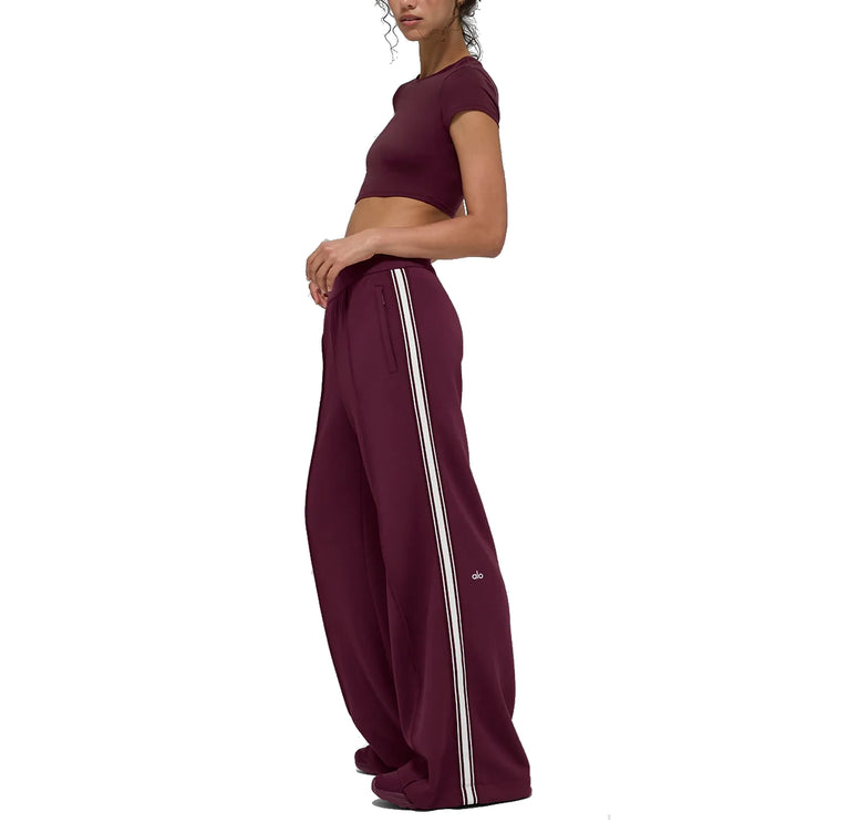alo Women's Track Star Wide Leg Pant 30" (Regular) Burgundy