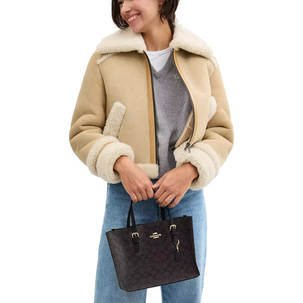 Coach Women's Mollie Tote Bag 25 In Signature Canvas Gold/Walnut/Black - Hemen Kargoda