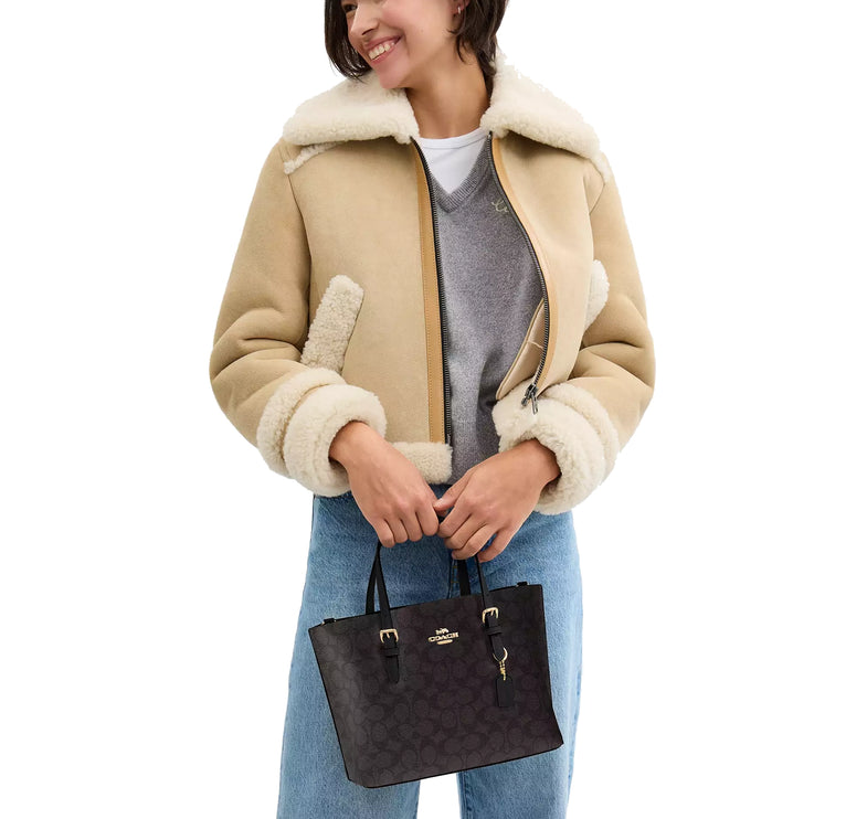 Coach Women's Mollie Tote Bag 25 In Signature Canvas Gold/Walnut/Black - Hemen Kargoda
