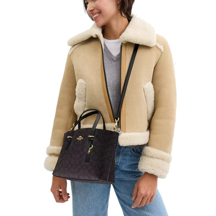 Coach Women's Mollie Tote Bag 25 In Signature Canvas Gold/Walnut/Black - Hemen Kargoda