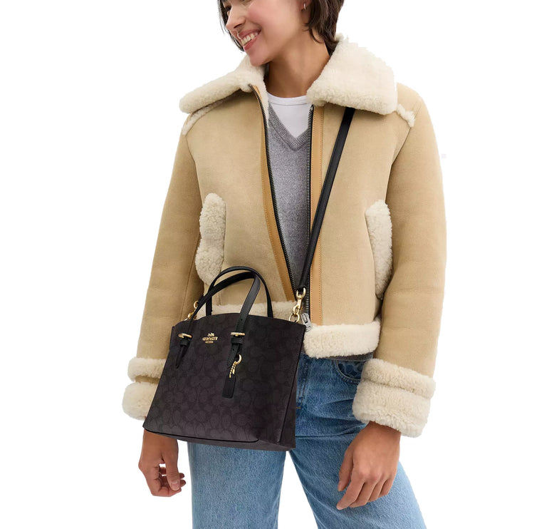 Coach Women's Mollie Tote Bag 25 In Signature Canvas Gold/Walnut/Black - Hemen Kargoda