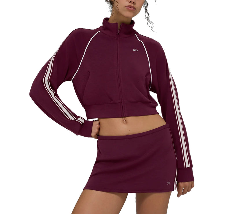 alo Women's Track Star Full Zip Jacket Burgundy