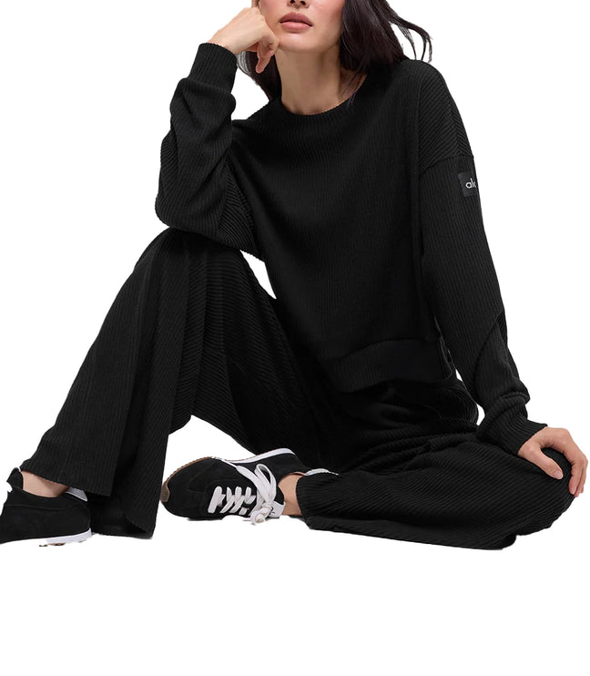 alo Women's Muse Crew Neck Pullover Black