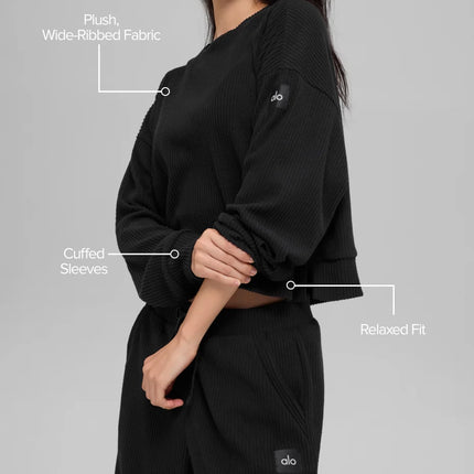 alo Women's Muse Crew Neck Pullover Black