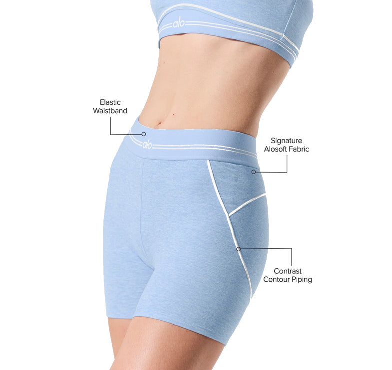 alo Women's 4” Alosoft High-Waist Heart Throb Short Seashell Blue Heather/White