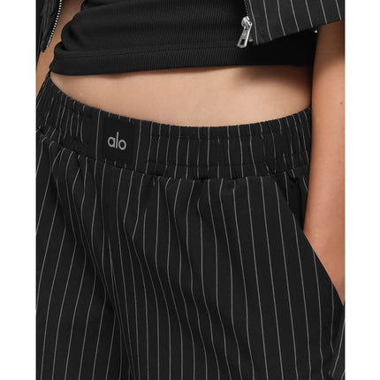 alo Women's Pinstripe Daylight Boxer Pant (Regular) Black/Titanium