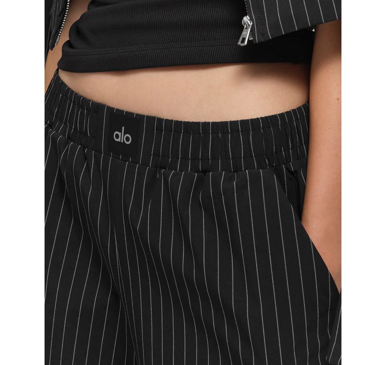 alo Women's Pinstripe Daylight Boxer Pant (Regular) Black/Titanium