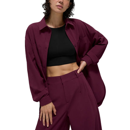 alo Women's Dreamscape Button Down Long Sleeve Burgundy - Hemen Kargoda