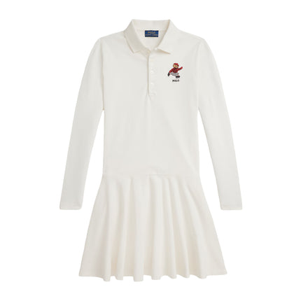 Polo Ralph Lauren Girl's Polo Bear Stretch Mesh Polo Dress Trophy Cream