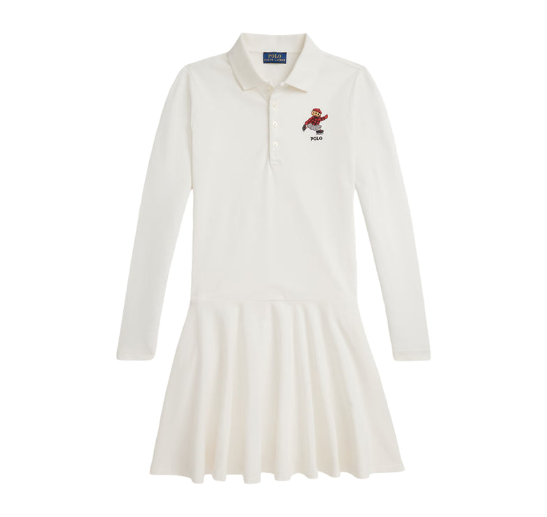 Polo Ralph Lauren Girl's Polo Bear Stretch Mesh Polo Dress Trophy Cream