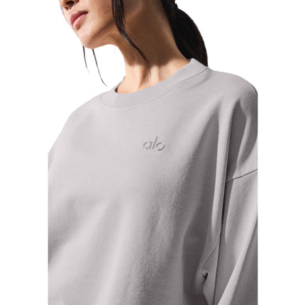 alo Women's Washed Accolade Crew Neck Pullover Grey Sky Wash