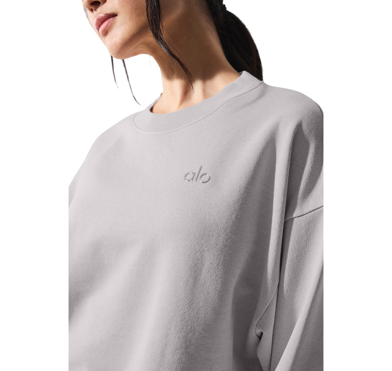 alo Women's Washed Accolade Crew Neck Pullover Grey Sky Wash