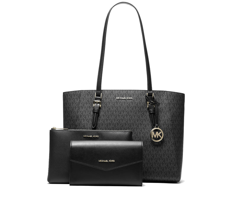 Michael Kors Women's Charlotte Large 3-in-1 Signature Logo Tote Bag Black/Gold - Hemen Kargoda