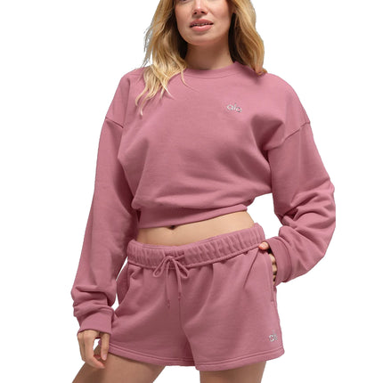 alo Women's Cropped Accolade Crewneck Pink Wild Rose