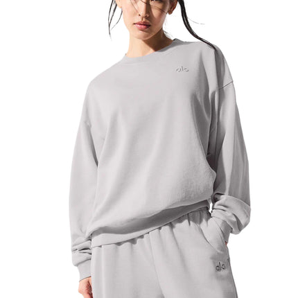 alo Women's Washed Accolade Crew Neck Pullover Grey Sky Wash