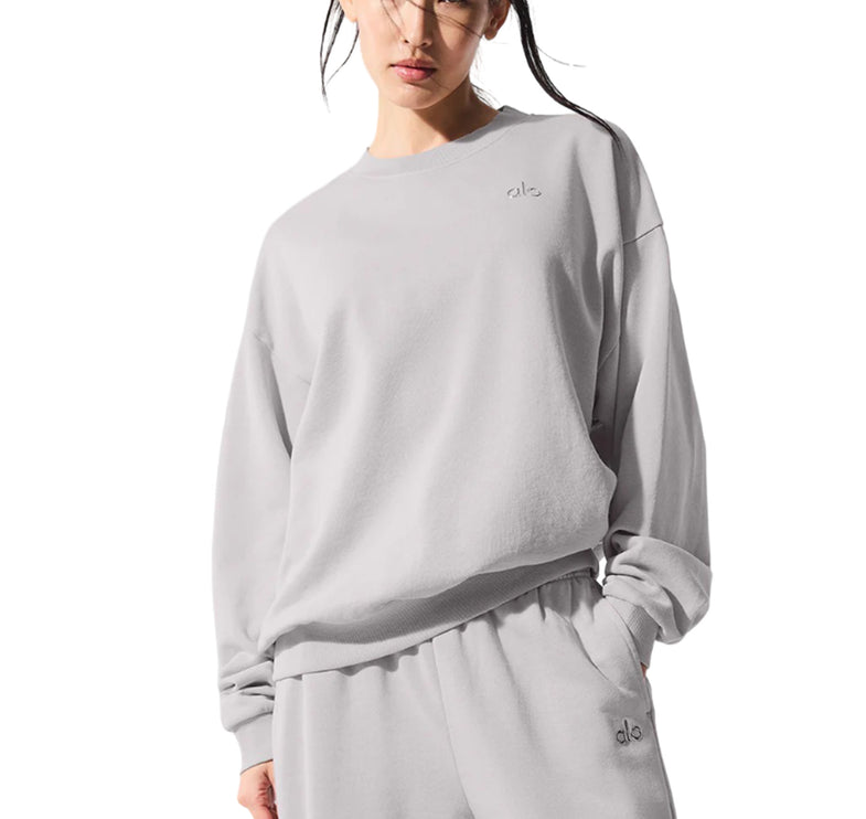 alo Women's Washed Accolade Crew Neck Pullover Grey Sky Wash