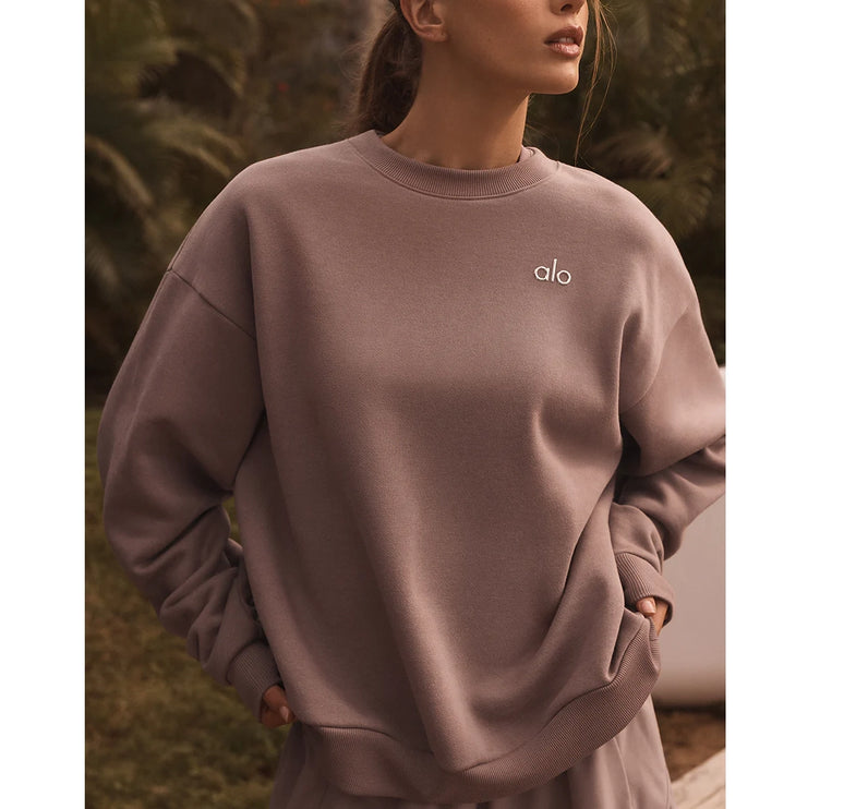 alo Women's Accolade Crew Neck Pullover Taupe