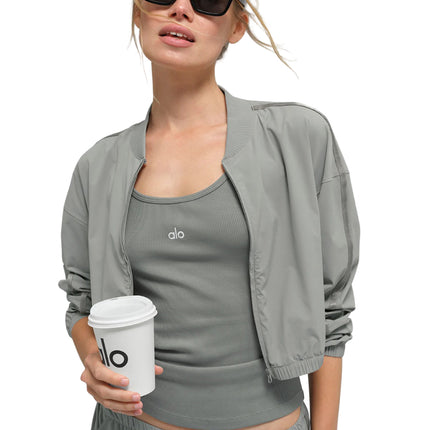 alo Women's Cropped Breezy Full-Zip Cover Up Lunar Grey