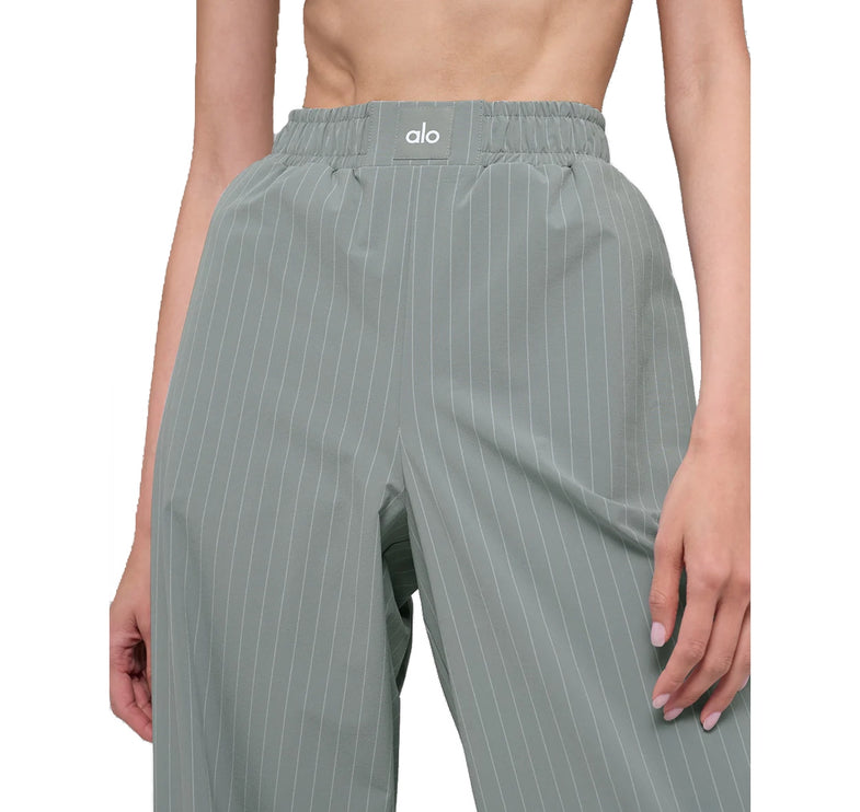alo Women's Pinstripe Daylight Boxer Pant (Regular) Lunar Grey/White