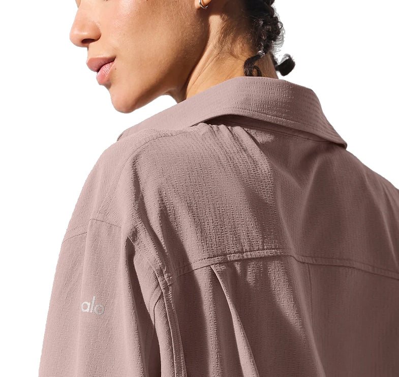 alo Women's Dreamscape Button Down Long Sleeve Taupe