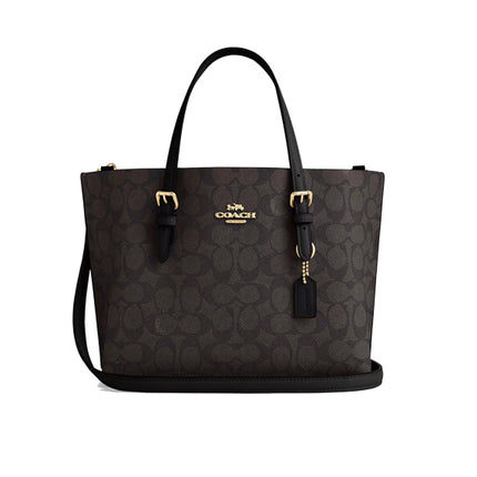 Coach Women's Mollie Tote Bag 25 In Signature Canvas Gold/Walnut/Black - Hemen Kargoda