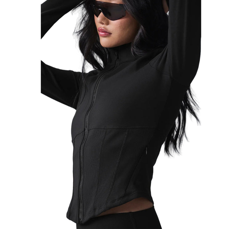 alo Women's Airbrush Corset Full Zip Jacket Black